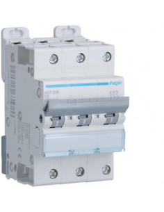 Disjoncteur 3 Pôles 6-10kA courbe D 6A 3 modules HAGER NGT306
