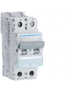 Disjoncteur 2 Pôles 10kA courbe C 63A 2 modules HAGER NFN263 2