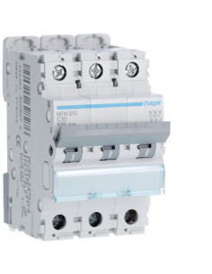 Disjoncteur 3P 6-10kA courbe C - 10A 3 modules HAGER NFN310