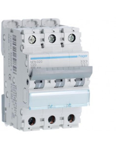 Disjoncteur 3P 6-10kA courbe C - 20A 3 modules HAGER NFN320