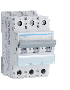 Disjoncteur 3P 6-10kA courbe C - 63A 3 modules HAGER NFN363