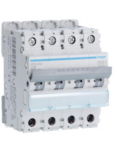 Disjoncteur 4 Pôles 10kA courbe C 32A 4 modules HAGER NFN432