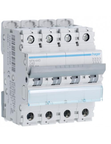 Disjoncteur 4 Pôles 6-10kA courbe C - 40A 4 modules HAGER NFN440