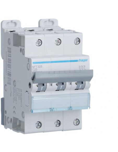 Disjoncteur 3 Pôles 6-10kA courbe C 25A 3 modules HAGER NFT325