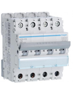 Disjoncteur 4P 6-10kA courbe D - 16A 4 modules HAGER NGN416