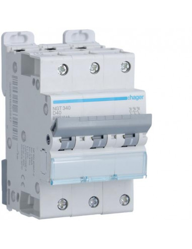 Disjoncteur 3P 6-10kA courbe D - 40A 3 modules HAGER NGT340