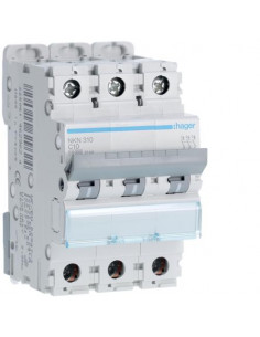 Disjoncteur 3P 10-15kA courbe C - 10A 3 modules HAGER NKN310