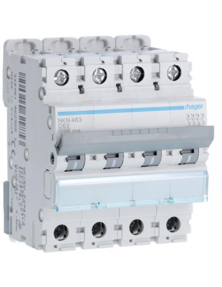 Disjoncteur 4P 10-15kA courbe C - 63A 4 modules HAGER NKN463