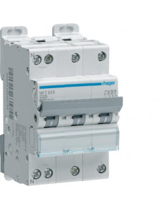 Disjoncteur 3P+N 6-10kA courbe C - 25A 3 modules HAGER NFT825
