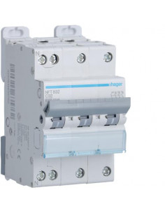 Disjoncteur 3P+N 10kA courbe C 32A 3 modules HAGER NFT832 2