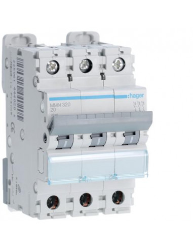 Disjoncteur magnétique 3P 20kA 20A 3 modules HAGER MMN320