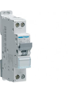 Disjoncteur 1P+N 6-10kA courbe C - 16A 1 module HAGER NFT716