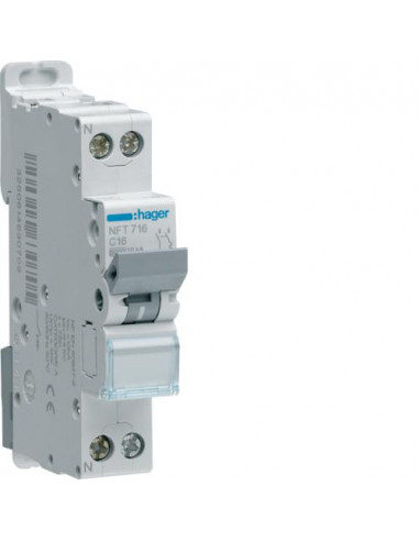 Disjoncteur 1P+N 6-10kA courbe C - 16A 1 module HAGER NFT716