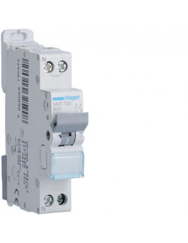 Disjoncteur 1P+N 4.5-6kA courbe B - 20A 1 module HAGER MHT720