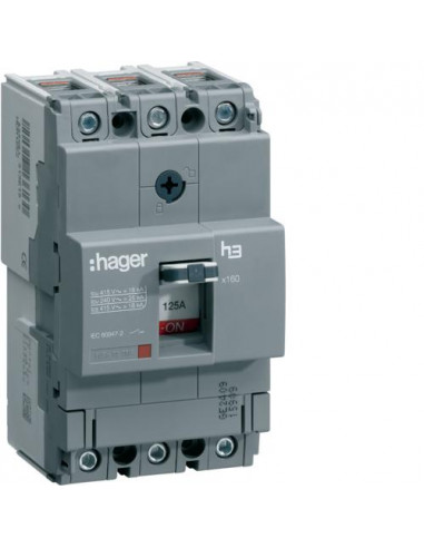 Disjoncteur boîtier moulé x160 3P 18kA 125A fixe HAGER HDA125L