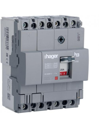 Disjoncteur boîtier moulé x160 4P 18kA 125A fixe HAGER HDA126L