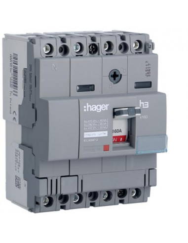 Disjoncteur boîtier moulé x160 4P 40kA 160A magnétique fixe HAGER HNA161M
