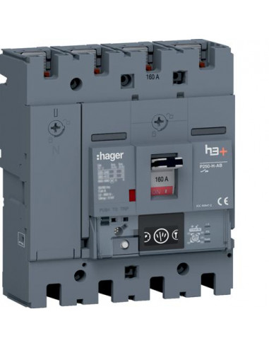 Disjoncteur Boitier Moulé h3+ P250 Energy AB 4P4D 160A 25kA HAGER HHT161NA