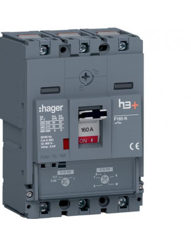 Disjoncteur Boitier Moulé h3+ P160 TM ADJ 3P3D 160A 25kA CTC HAGER HHS160DC