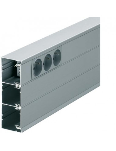 Socle pour goulotte queraz h162mm x p56mm L200mm 3 compartiments alu anodisé HAGER GBA501611ALU