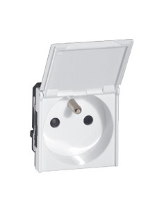 Prise de courant 2P+T avec volet Mosaic 2 modules avec connexion bornes automatiques blanc LEGRAND 077119