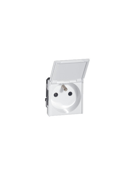 Prise de courant 2P+T avec volet Mosaic 2 modules avec connexion bornes automatiques blanc LEGRAND 077119