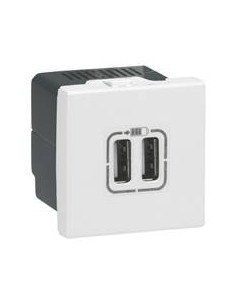 Alimentation USB 230 V / 5 V 2 ports 2 modules blanc LEGRAND Mosaic 077594