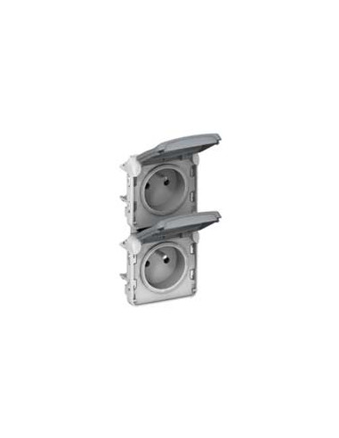 2 Prises 2P+T verticales précâblées composable gris 16A 250V LEGRAND PLEXO 069563