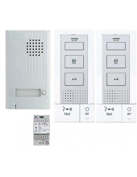 Kit portier audio 2 fils integral mains libres avec platine saillie alu 1BP 1 transfo et 2 postes intercom AIPHONE DB2INT 118724