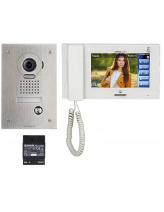 Kit video encastre comprenant:1 platine JPDVF 1 moniteur JP4MED et 1 alim.PS2420D AIPHONE JPS4AEDF 130319 2