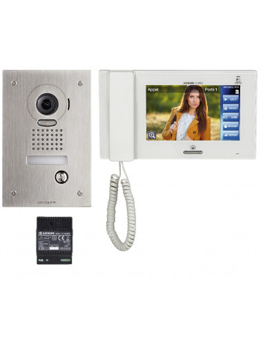 Kit video encastre comprenant:1 platine JPDVF 1 moniteur JP4MED et 1 alim.PS2420D AIPHONE JPS4AEDF 130319