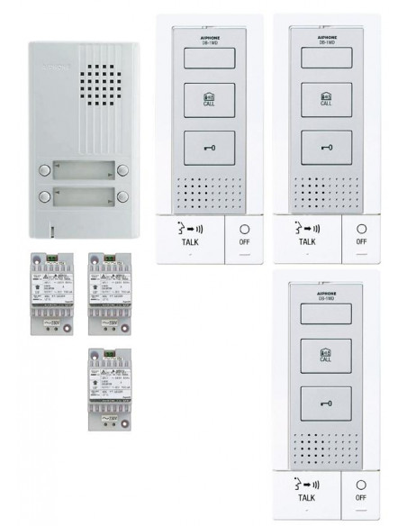 Kit audio platine alu saillie 4BP 3 p.maîtres mains libres et 3 transfos DA4DS+3xDA1MD+3xPT1211DR AIPHONE KITDB3 118716