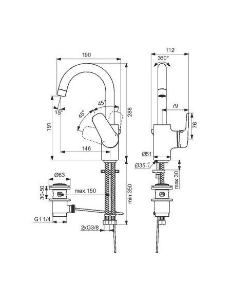 MIT LAVABO BEC TUBE OKYRIS IDEAL STANDARD D0572AA