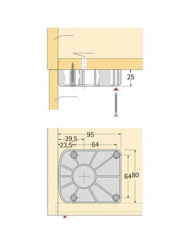 Embase de vérin en ABS Korrekt pour pied réglable HETTICH 61854