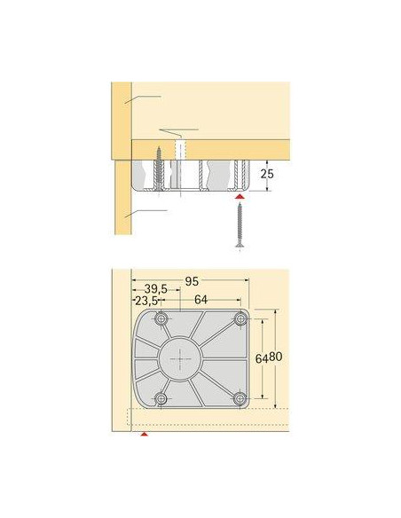 Embase de vérin en ABS Korrekt pour pied réglable HETTICH 61854