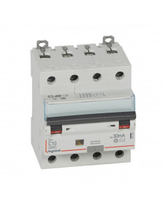 Disjoncteur différentiel monobloc DX³6000 10kA arrivée haute et départ bas à vis 4 Pôles 400V 10A type AC 30mA LEGRAND 411185 2