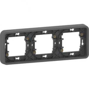 Mureva Styl Cadre 3 postes horizontal encastré IP55 IK08 gris SCHNEIDER MUR34109