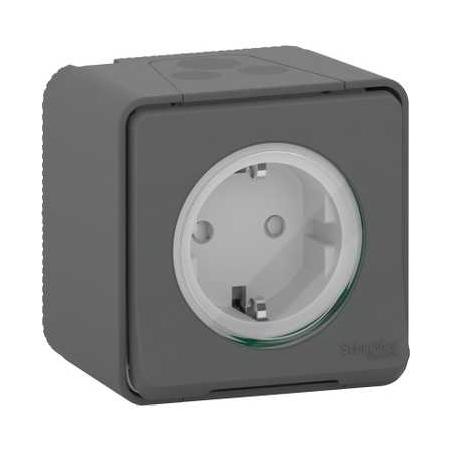 Mureva Styl Prise de courant 2P+T schuko saillie IP55 IK08 gris SCHNEIDER MUR36034