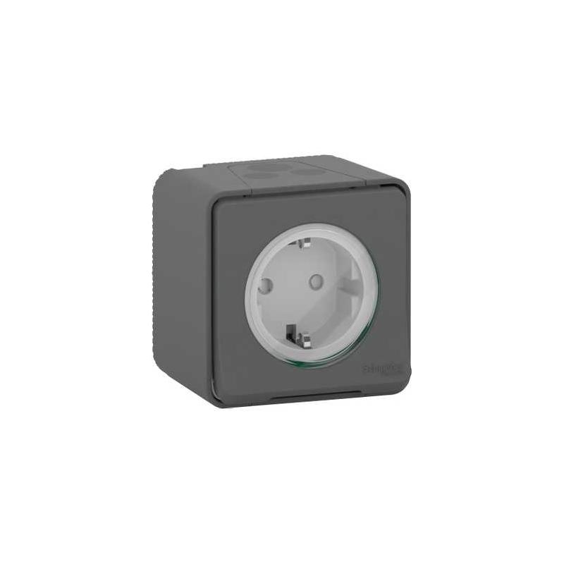 Mureva Styl Prise de courant 2P+T schuko saillie IP55 IK08 gris SCHNEIDER MUR36034