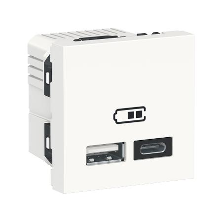 Unica chargeur USB double 5Vcc 2,4A type A+C 2 modul blanc méca seul SCHNEIDER NU301818