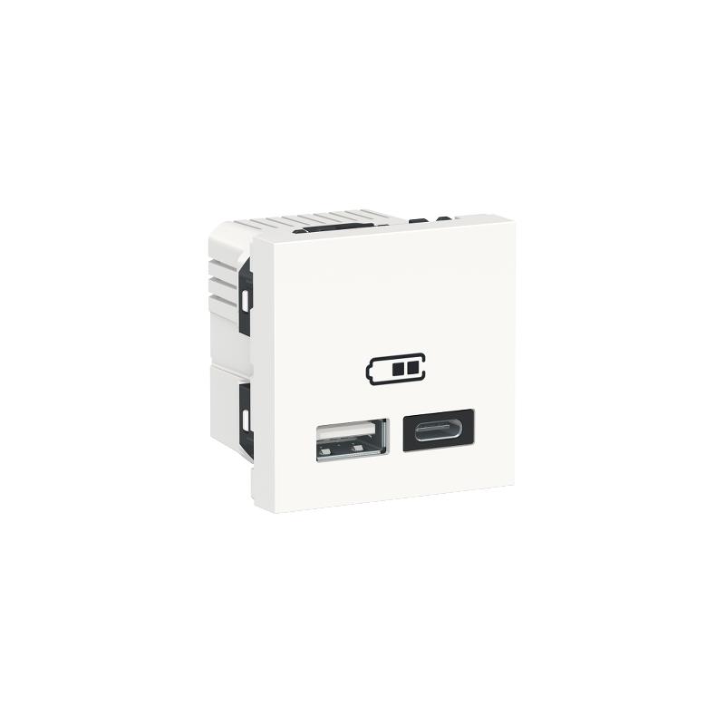 Unica chargeur USB double 5Vcc 2,4A type A+C 2 modul blanc méca seul SCHNEIDER NU301818