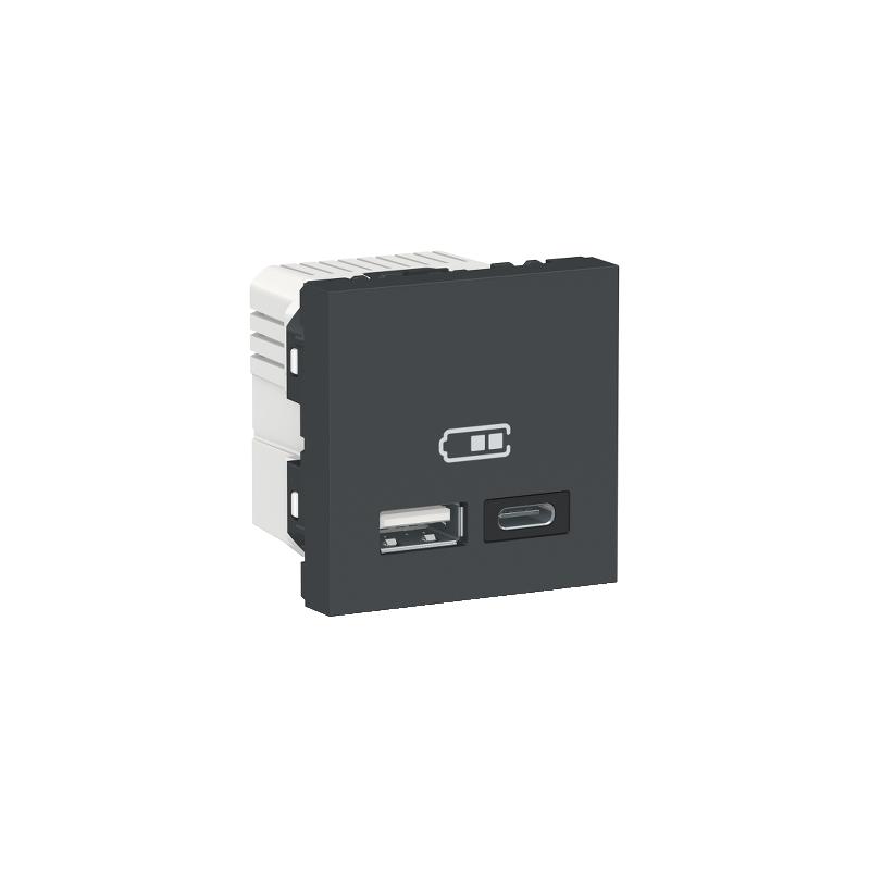 Unica chargeur USB double 5Vcc 2,4A type A+C 2 modul anthr méca seul SCHNEIDER NU301854