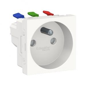 Unica prise 2P+T FR 90° raccord rapide traversant Blanc méca seul SCHNEIDER NU305918 2