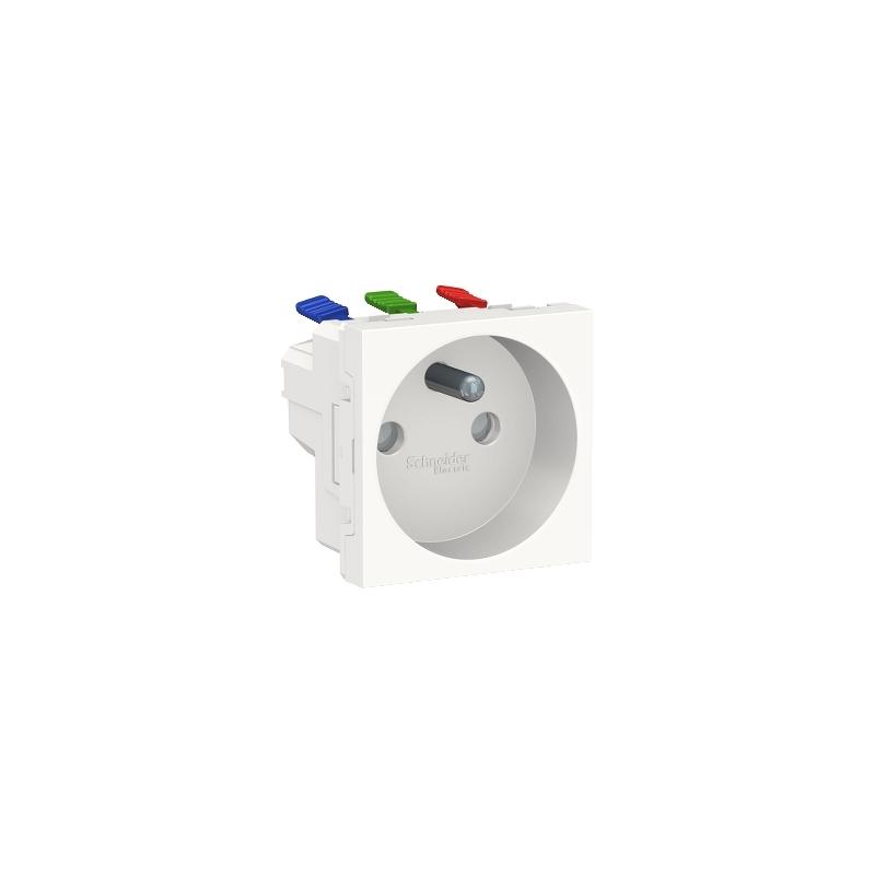 Unica prise 2P+T FR 90° raccord rapide travers Blanc anti méca seul SCHNEIDER NU305920