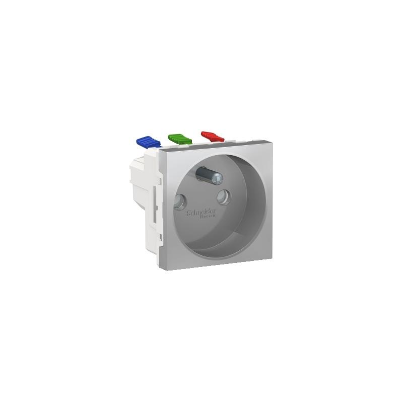 Unica prise 2P+T FR 90° raccord rapide traversant Alu méca seul SCHNEIDER NU305930