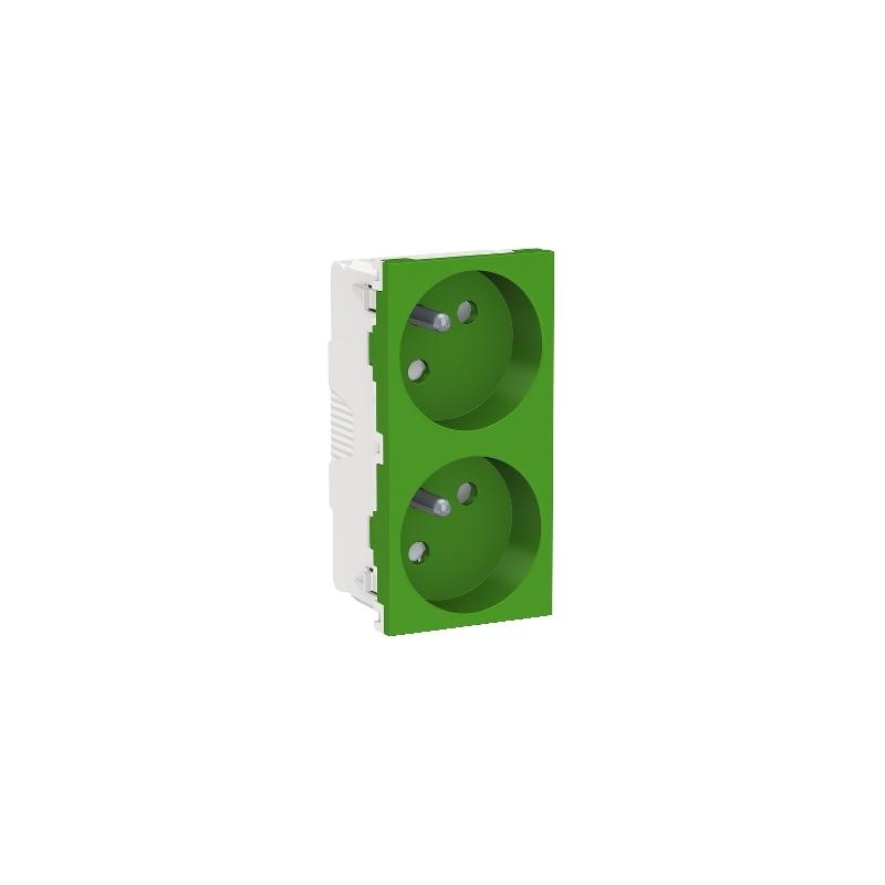 Unica prise double 2P+T FR 45° connexion rapide Vert méca seul SCHNEIDER NU306906
