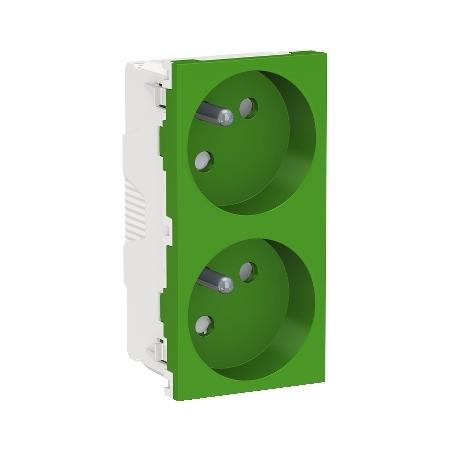 Unica prise double 2P+T FR 45° connexion rapide Vert méca seul SCHNEIDER NU306906
