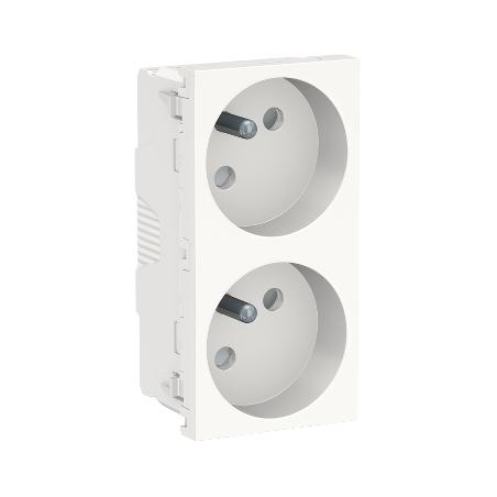 Unica prise double 2P+T FR 45° connexion rapide Blanc méca seul SCHNEIDER NU306918