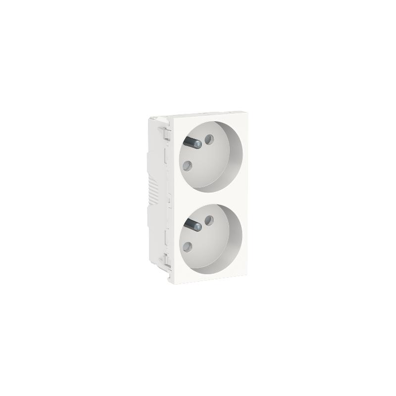 Unica prise double 2P+T FR 45° goul connex rapide Blanc méca seul SCHNEIDER NU306918T