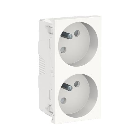 Unica prise double 2P+T FR 45° goul connex rapide Blanc méca seul SCHNEIDER NU306918T